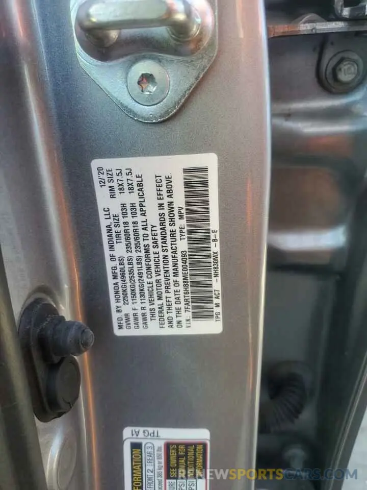 13 Photograph of a damaged car 7FART6H88ME004093 HONDA CRV 2021