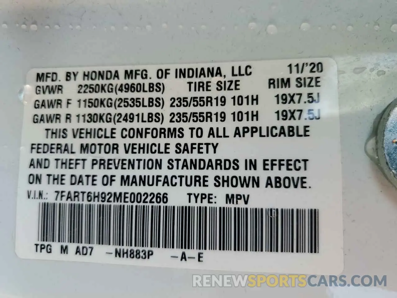 14 Photograph of a damaged car 7FART6H92ME002266 HONDA CRV 2021