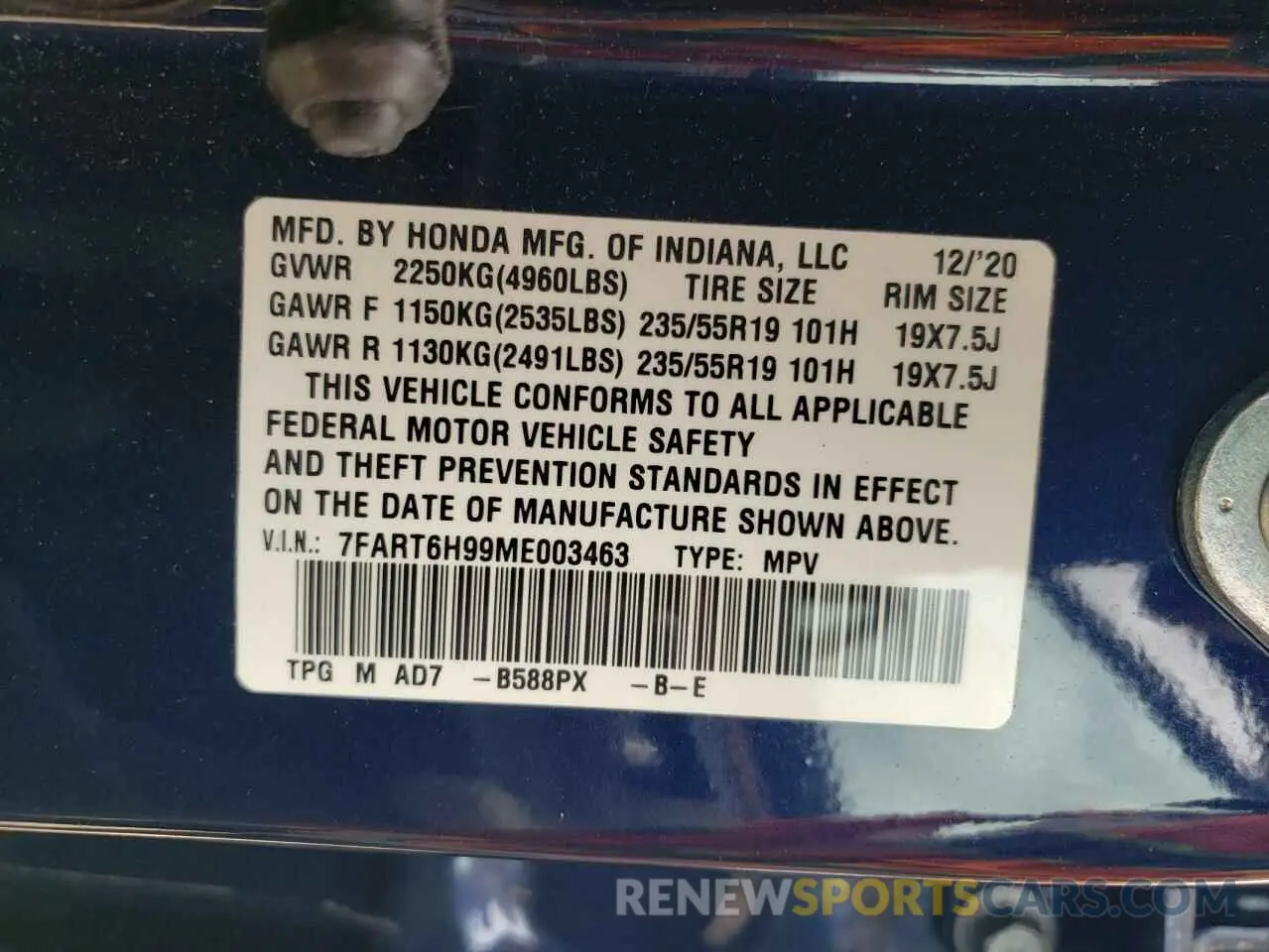 15 Photograph of a damaged car 7FART6H99ME003463 HONDA CRV 2021