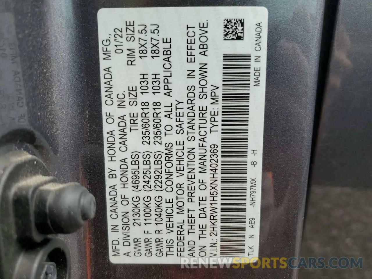 13 Photograph of a damaged car 2HKRW1H5XNH402369 HONDA CRV 2022