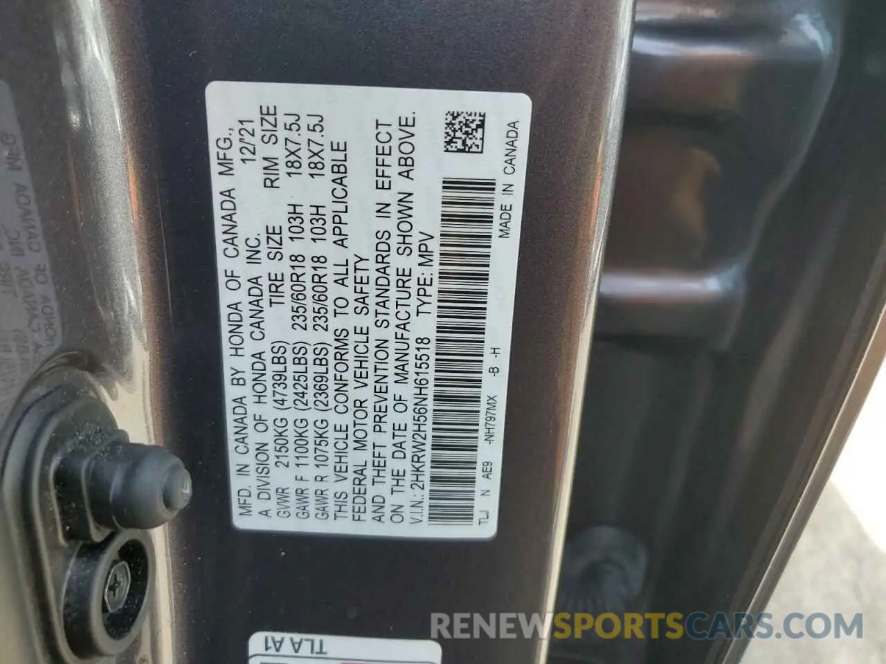 13 Photograph of a damaged car 2HKRW2H56NH615518 HONDA CRV 2022