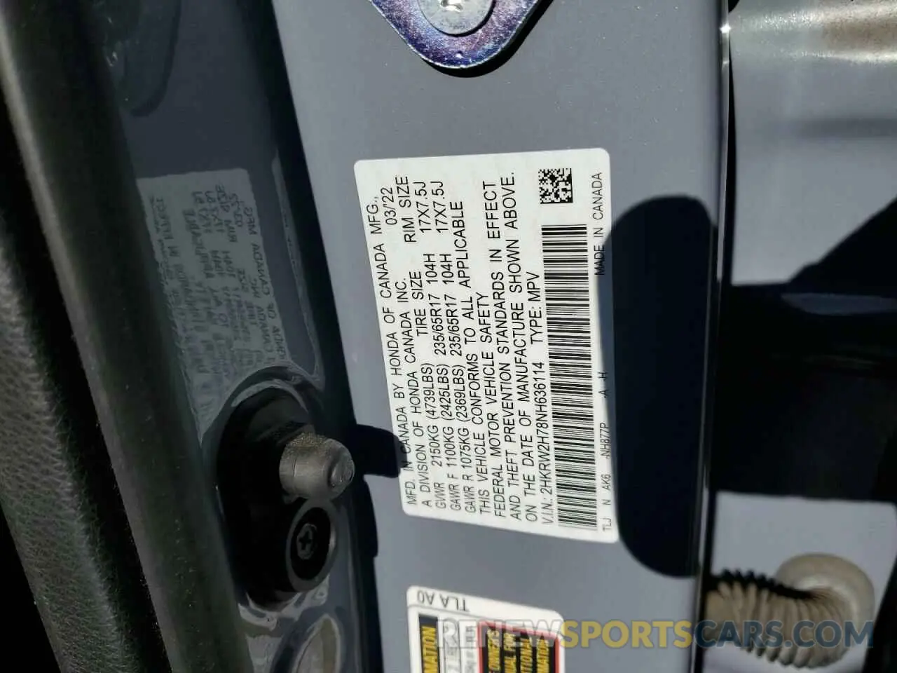 13 Photograph of a damaged car 2HKRW2H78NH636114 HONDA CRV 2022