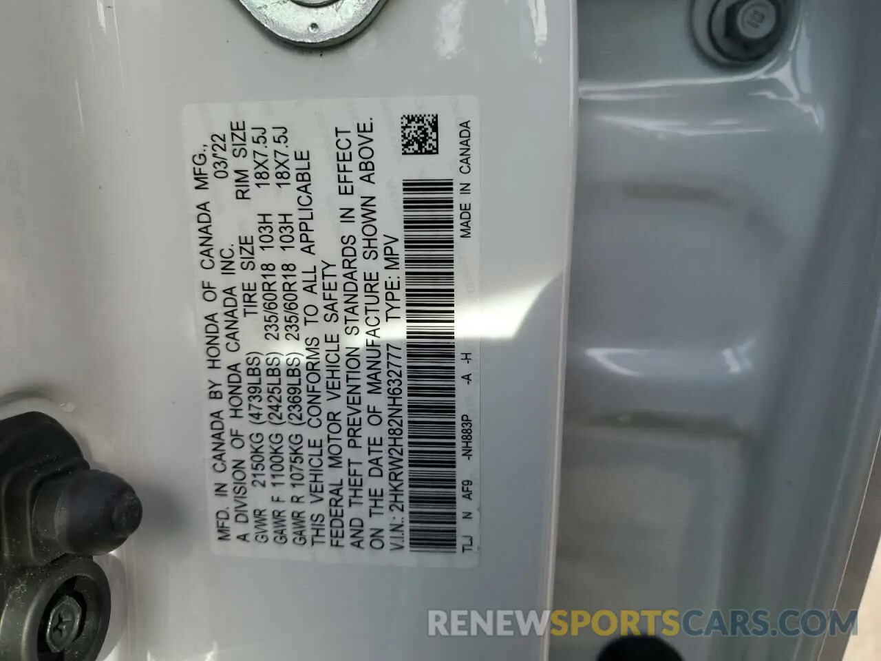13 Photograph of a damaged car 2HKRW2H82NH632777 HONDA CRV 2022