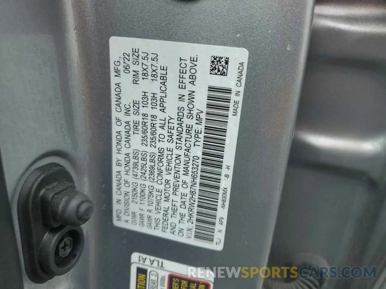 13 Photograph of a damaged car 2HKRW2H87NH653270 HONDA CRV 2022
