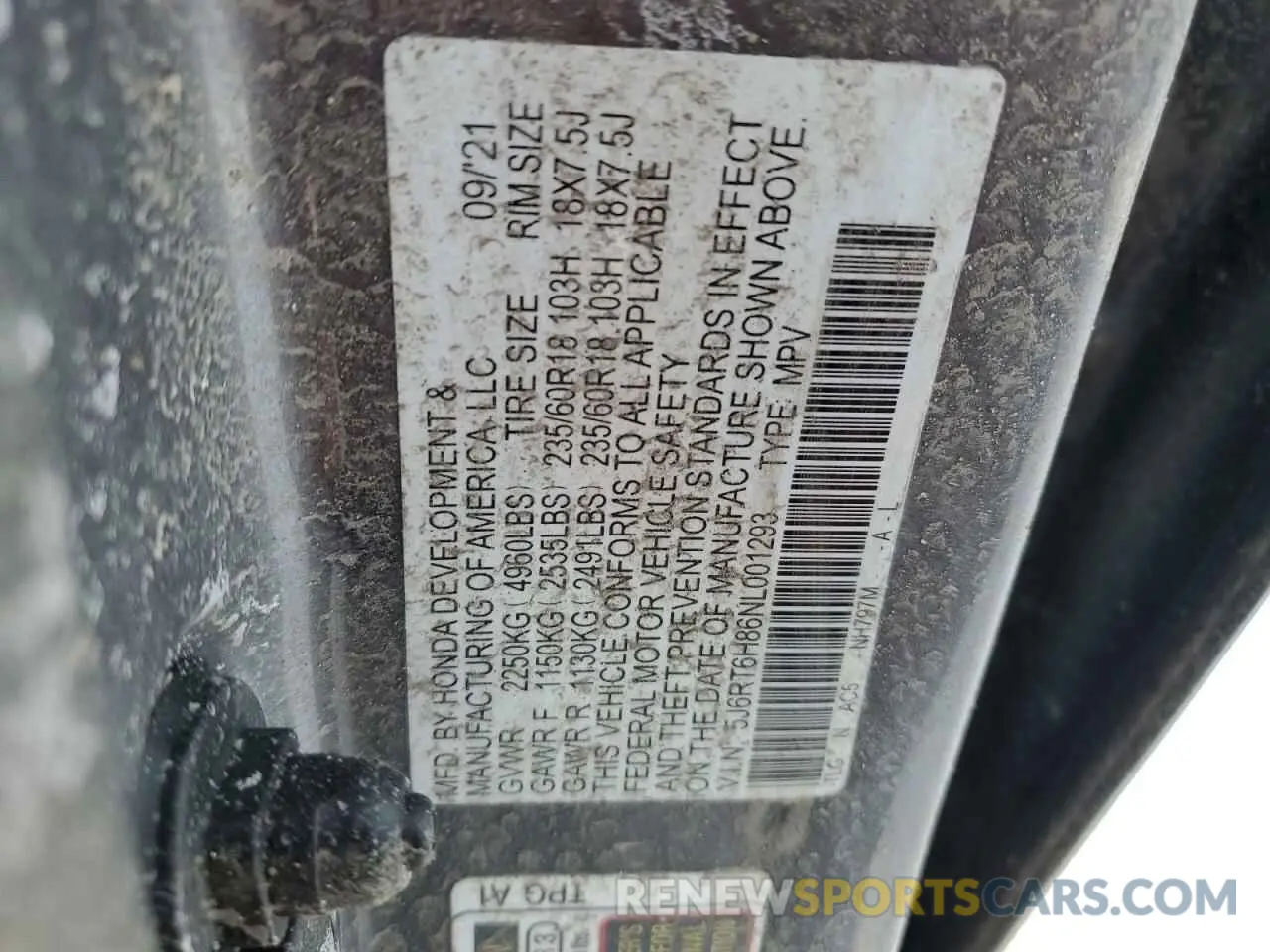 12 Photograph of a damaged car 5J6RT6H86NL001293 HONDA CRV 2022