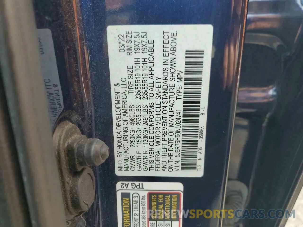 16 Photograph of a damaged car 5J6RT6H90NL024741 HONDA CRV 2022