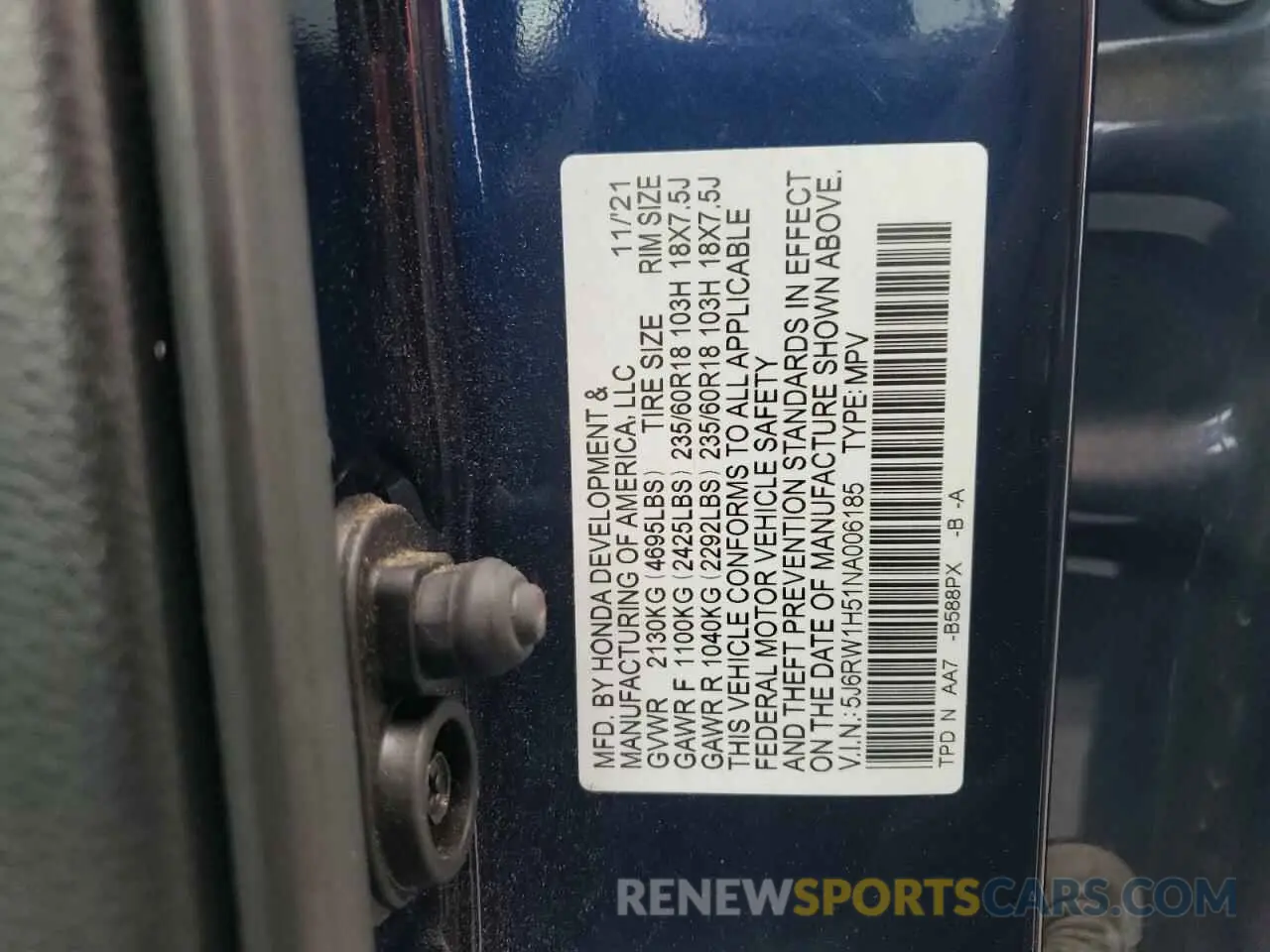 14 Photograph of a damaged car 5J6RW1H51NA006185 HONDA CRV 2022