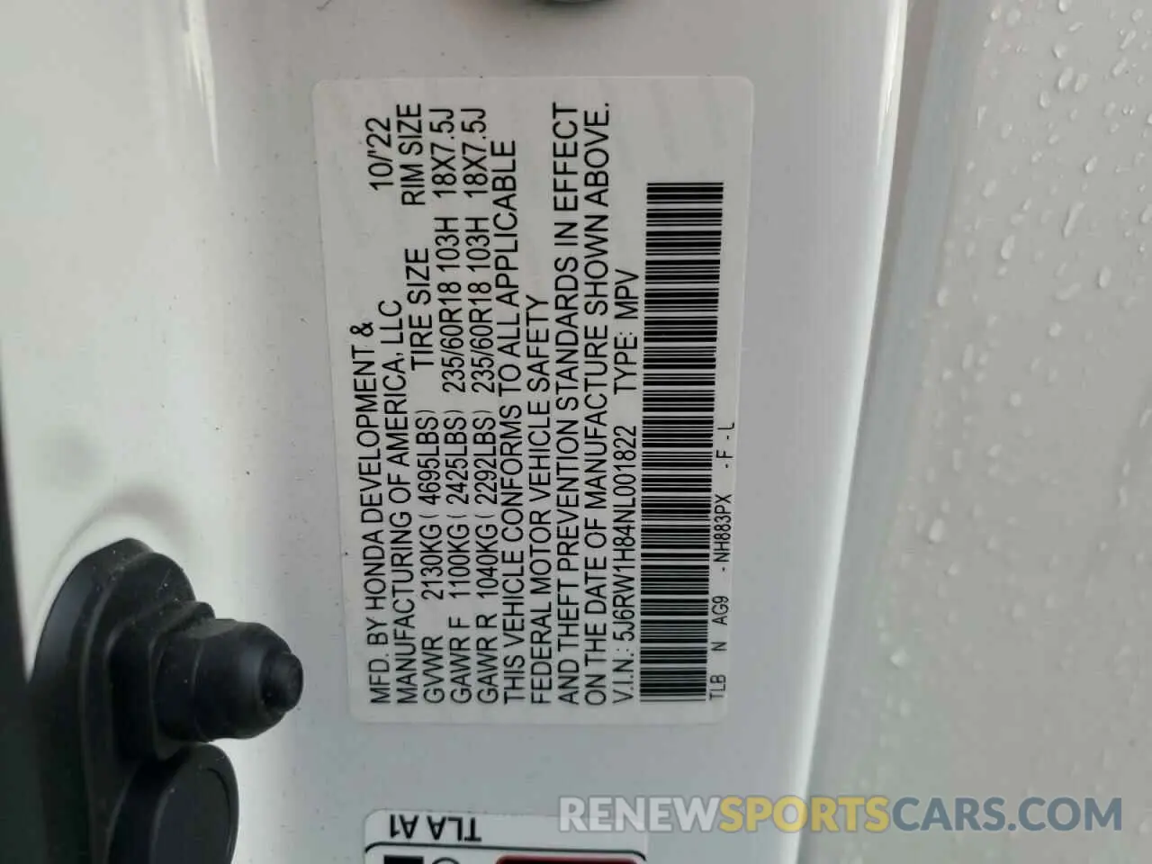 13 Photograph of a damaged car 5J6RW1H84NL001822 HONDA CRV 2022