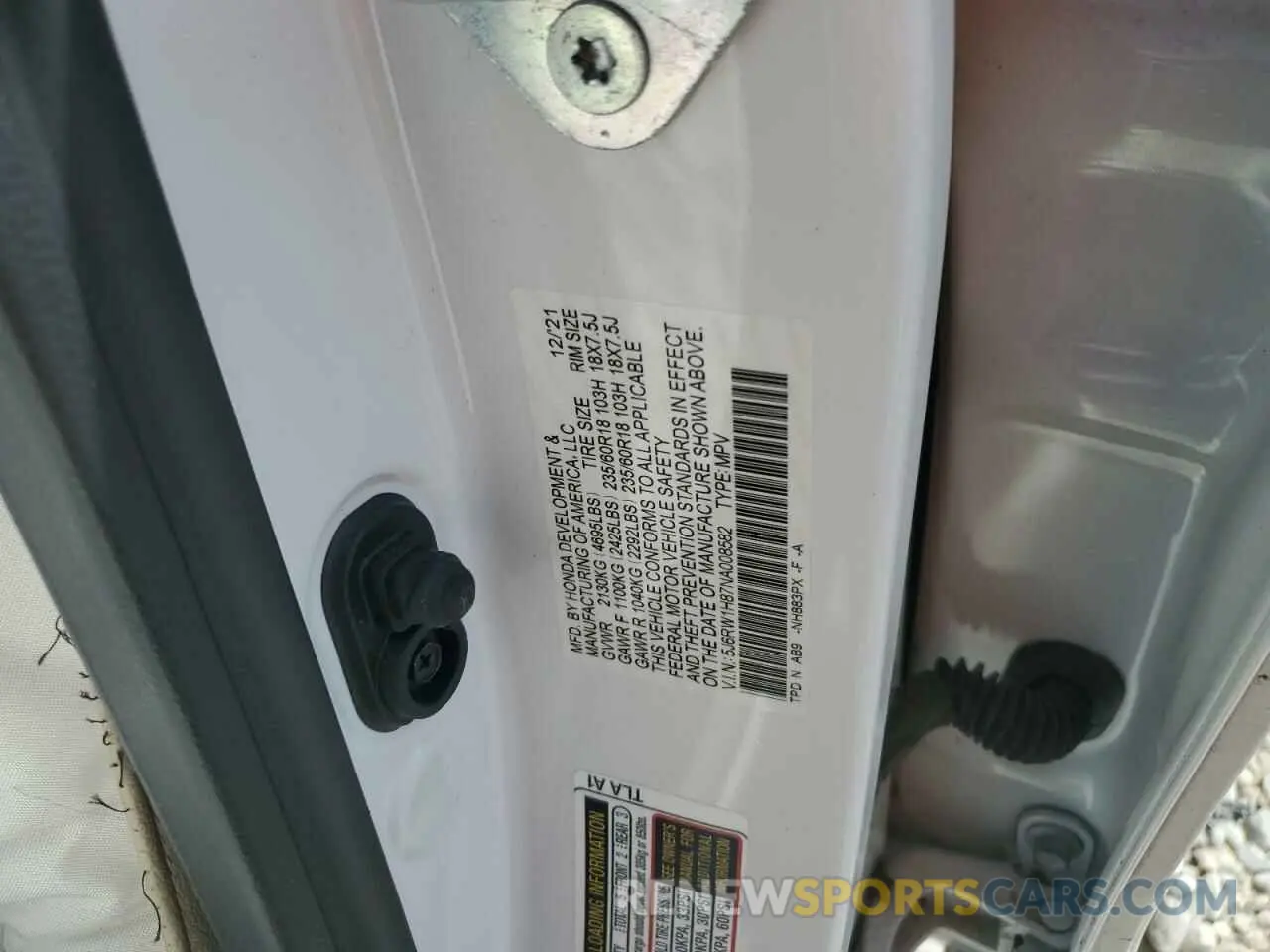 15 Photograph of a damaged car 5J6RW1H87NA008582 HONDA CRV 2022