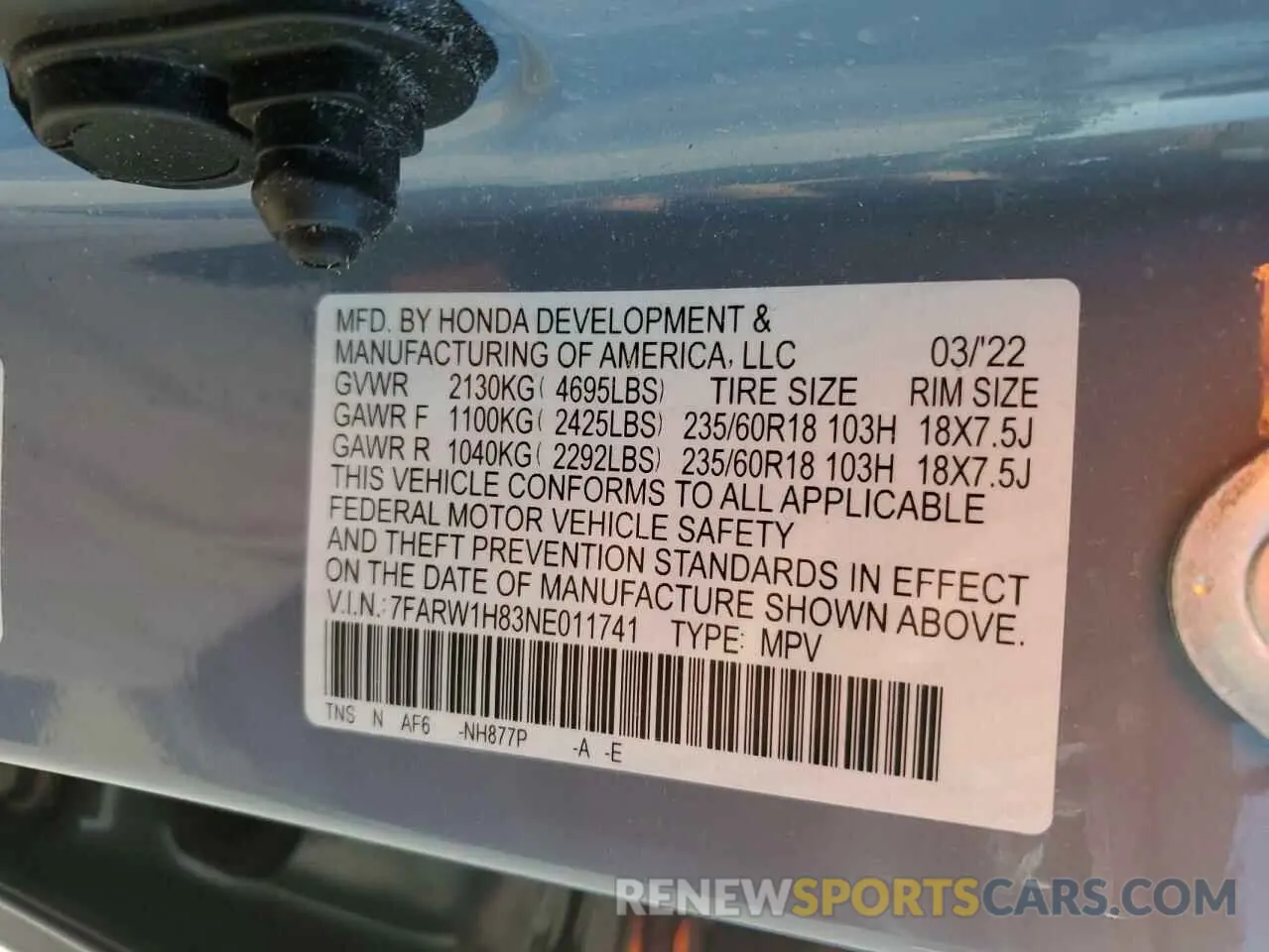 14 Photograph of a damaged car 7FARW1H83NE011741 HONDA CRV 2022