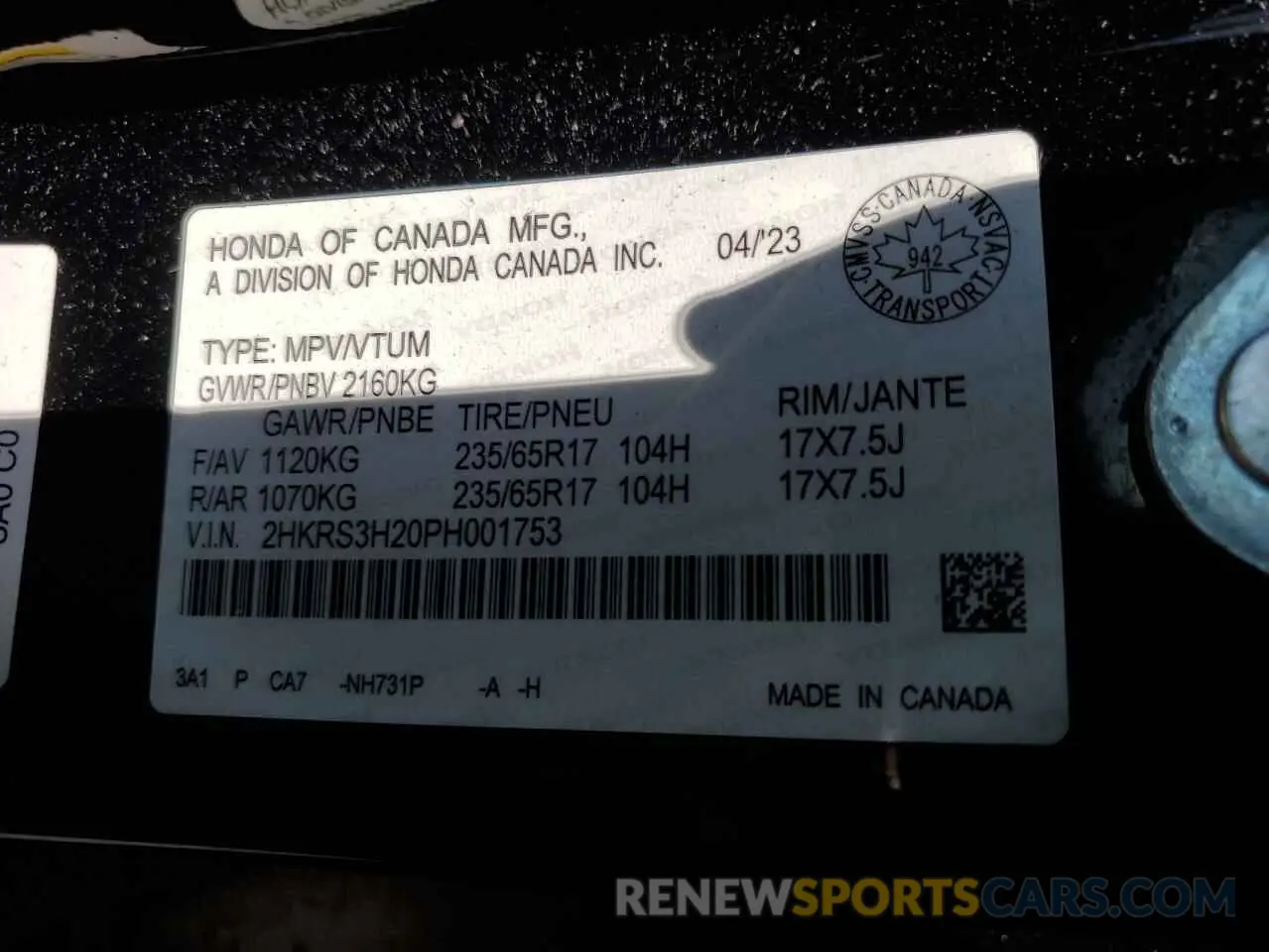 14 Photograph of a damaged car 2HKRS3H20PH001753 HONDA CRV 2023