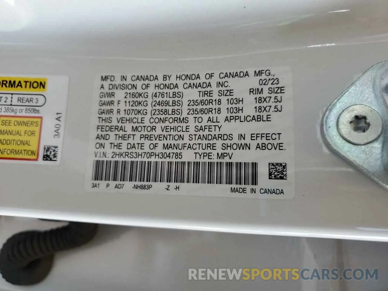 13 Photograph of a damaged car 2HKRS3H70PH304785 HONDA CRV 2023