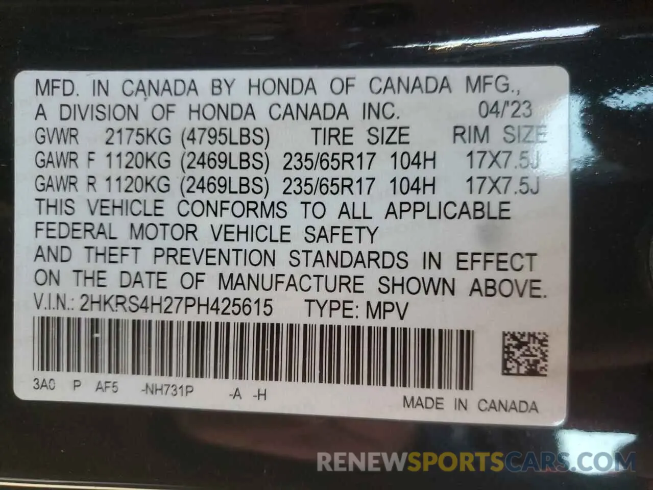 15 Photograph of a damaged car 2HKRS4H27PH425615 HONDA CRV 2023