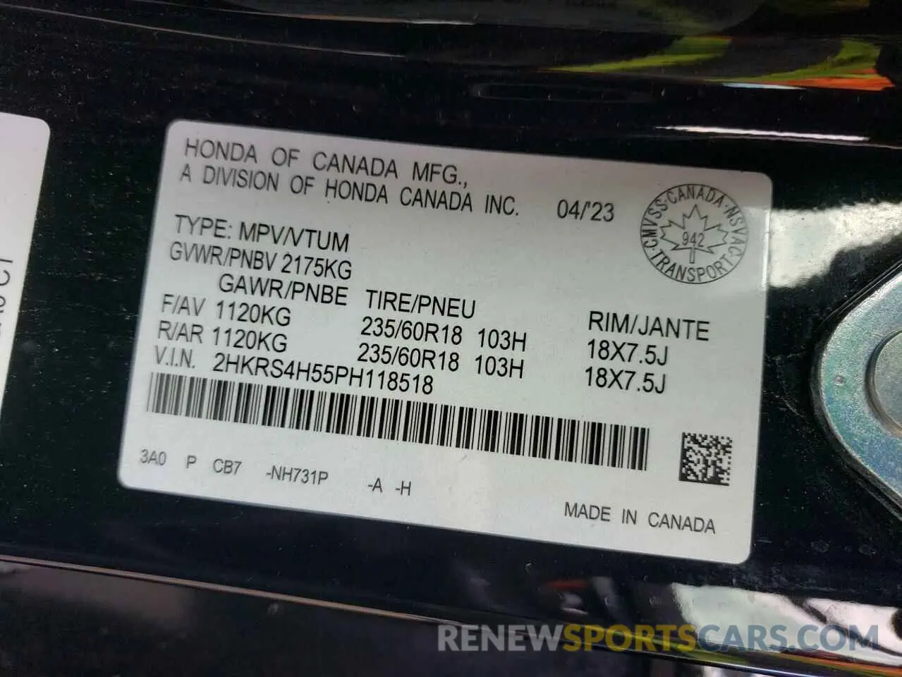 14 Photograph of a damaged car 2HKRS4H55PH118518 HONDA CRV 2023