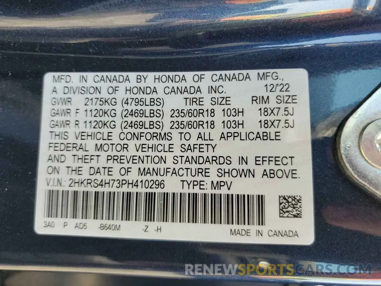 13 Photograph of a damaged car 2HKRS4H73PH410296 HONDA CRV 2023