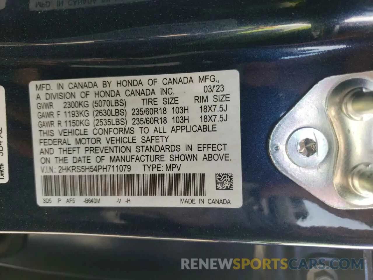 14 Photograph of a damaged car 2HKRS5H54PH711079 HONDA CRV 2023