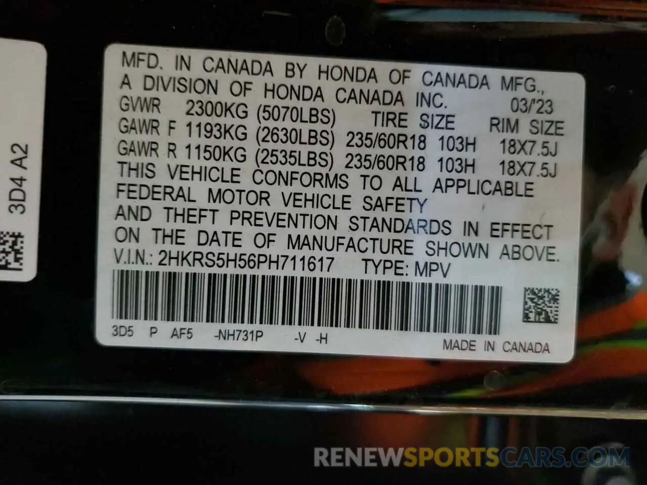 14 Photograph of a damaged car 2HKRS5H56PH711617 HONDA CRV 2023