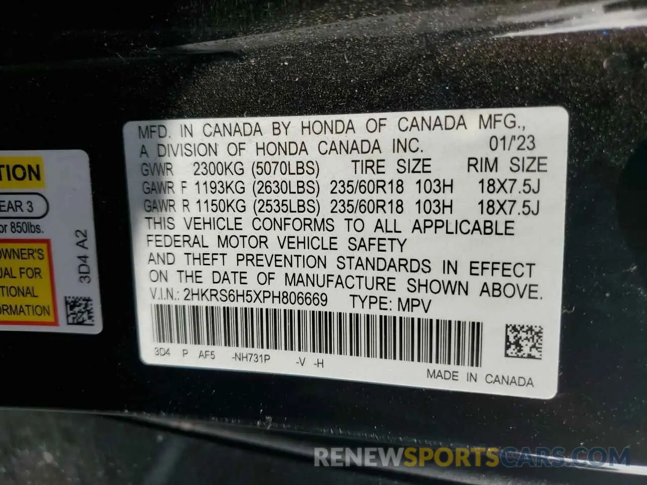 13 Photograph of a damaged car 2HKRS6H5XPH806669 HONDA CRV 2023