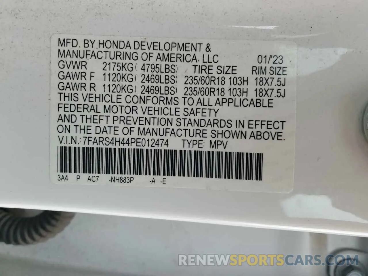 12 Photograph of a damaged car 7FARS4H44PE012474 HONDA CRV 2023