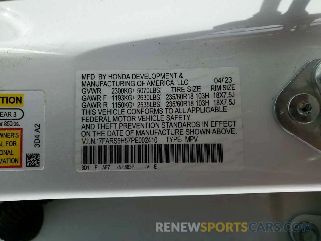 13 Photograph of a damaged car 7FARS5H57PE002410 HONDA CRV 2023