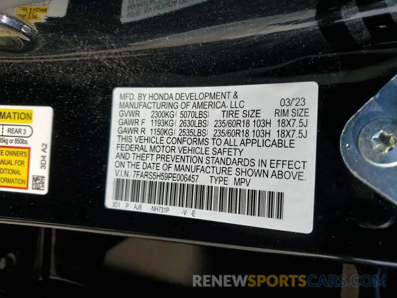 13 Photograph of a damaged car 7FARS5H59PE006457 HONDA CRV 2023