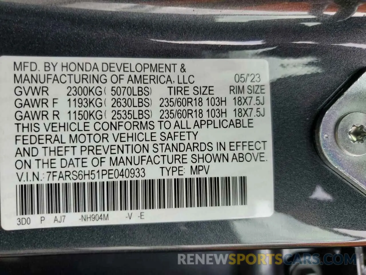 15 Photograph of a damaged car 7FARS6H51PE040933 HONDA CRV 2023