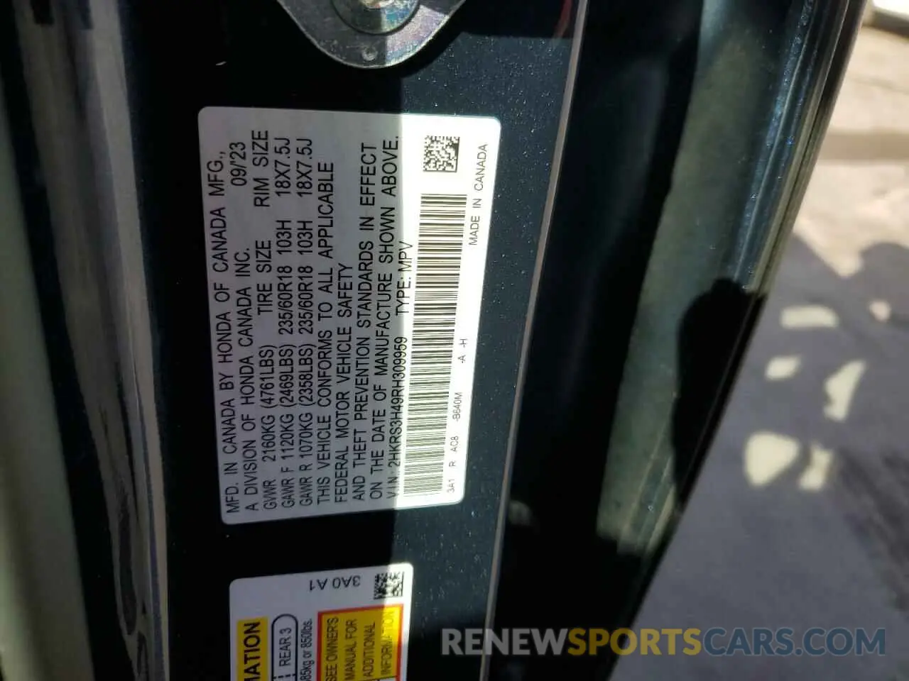 13 Photograph of a damaged car 2HKRS3H49RH309959 HONDA CRV 2024