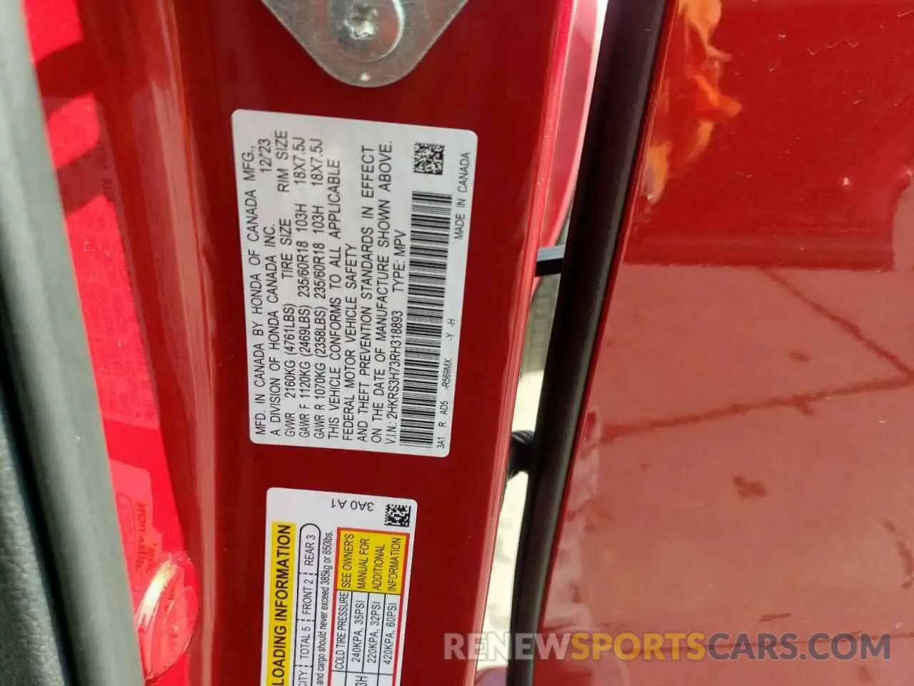 15 Photograph of a damaged car 2HKRS3H73RH318893 HONDA CRV 2024