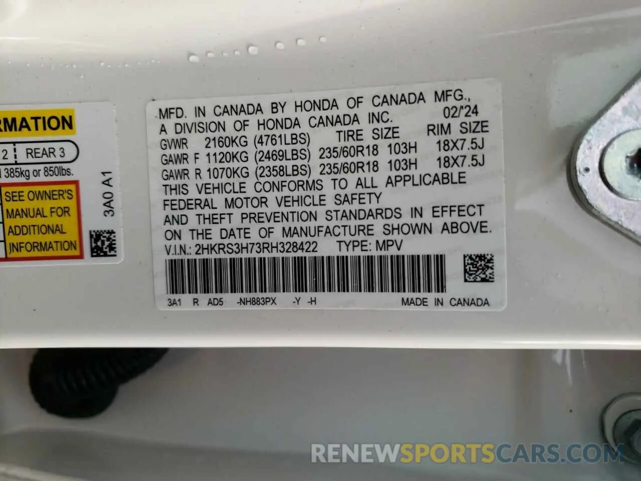 15 Photograph of a damaged car 2HKRS3H73RH328422 HONDA CRV 2024