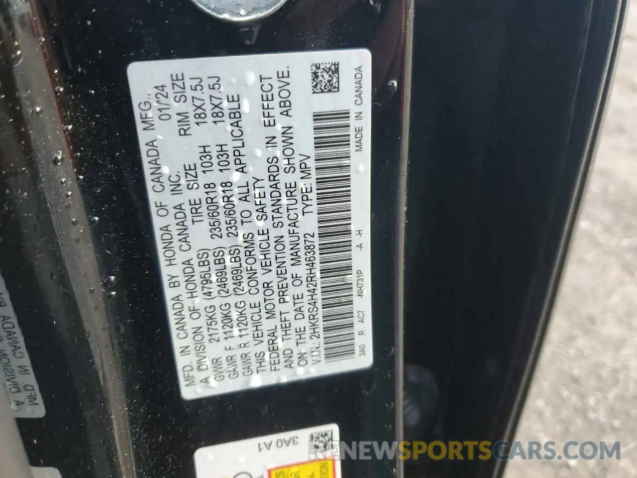 13 Photograph of a damaged car 2HKRS4H42RH463872 HONDA CRV 2024