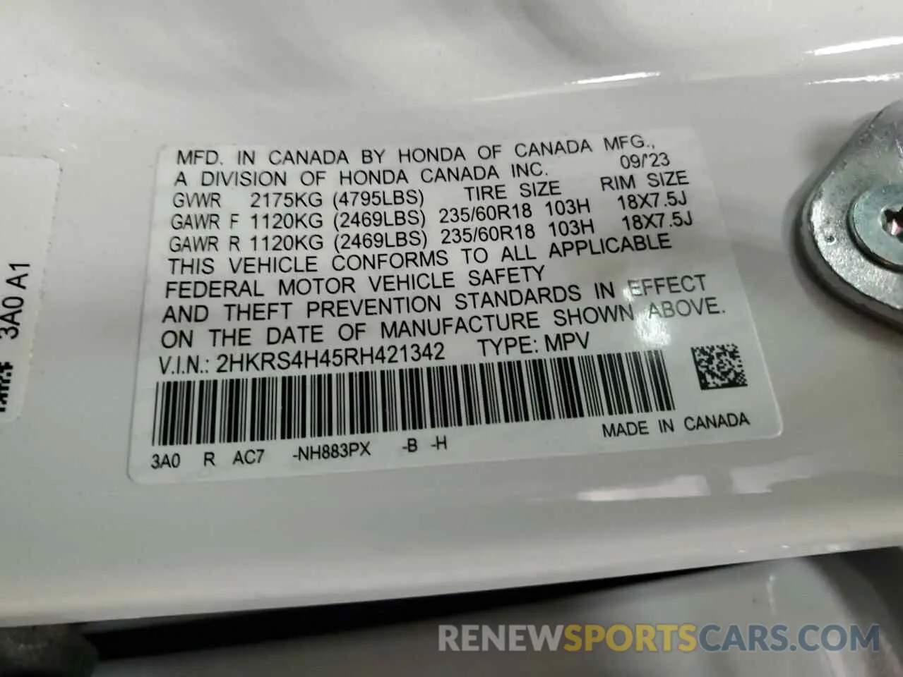13 Photograph of a damaged car 2HKRS4H45RH421342 HONDA CRV 2024