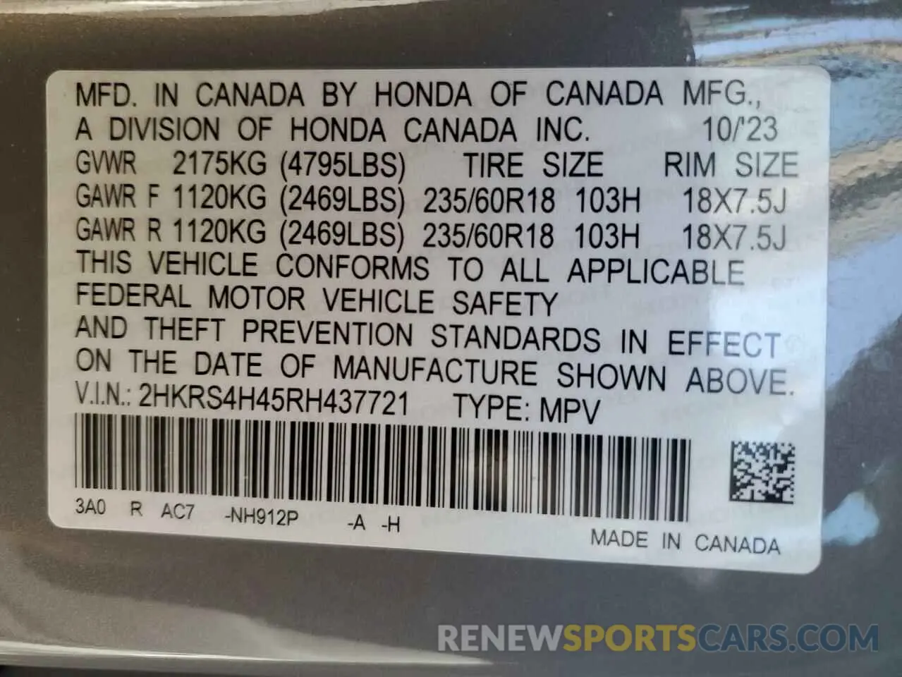 15 Photograph of a damaged car 2HKRS4H45RH437721 HONDA CRV 2024
