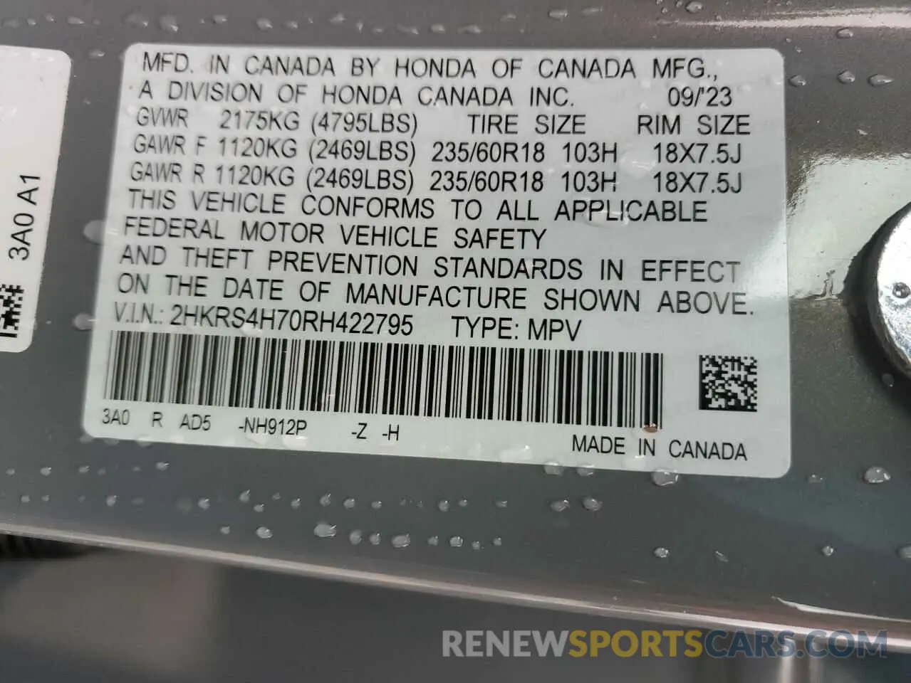 13 Photograph of a damaged car 2HKRS4H70RH422795 HONDA CRV 2024