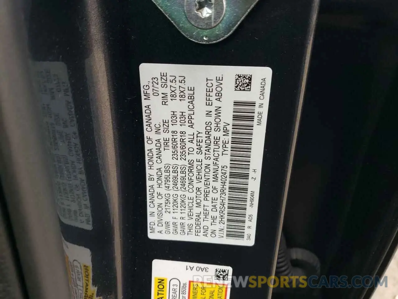 13 Photograph of a damaged car 2HKRS4H73RH402475 HONDA CRV 2024
