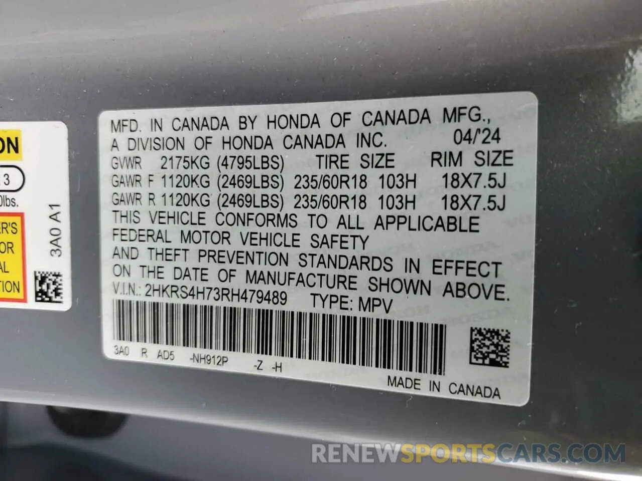 13 Photograph of a damaged car 2HKRS4H73RH479489 HONDA CRV 2024