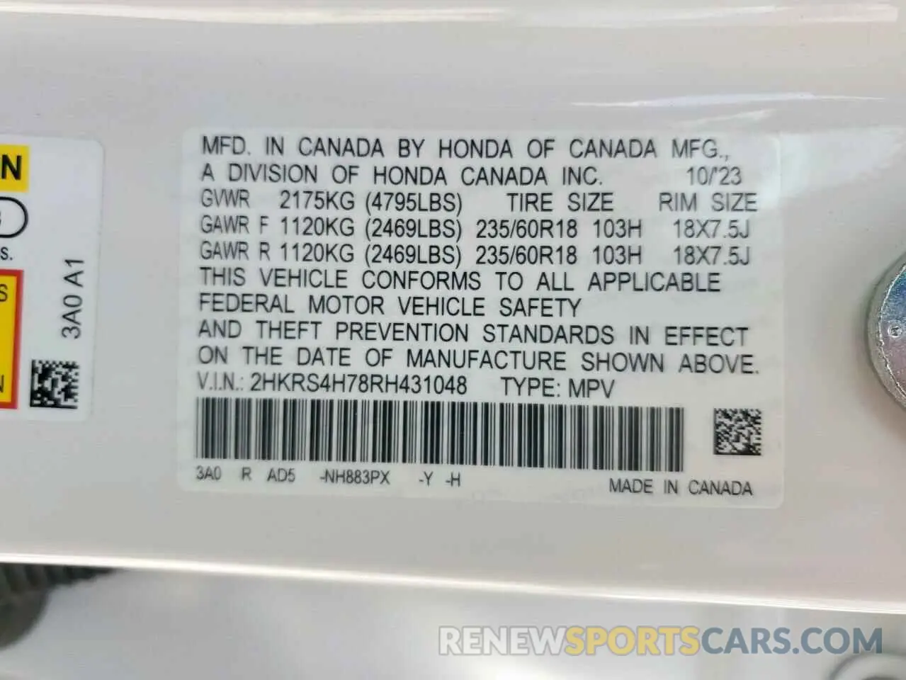 14 Photograph of a damaged car 2HKRS4H78RH431048 HONDA CRV 2024