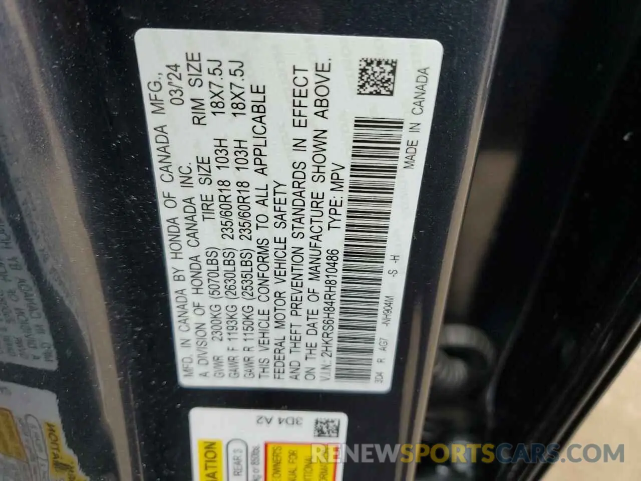 13 Photograph of a damaged car 2HKRS6H84RH810486 HONDA CRV 2024