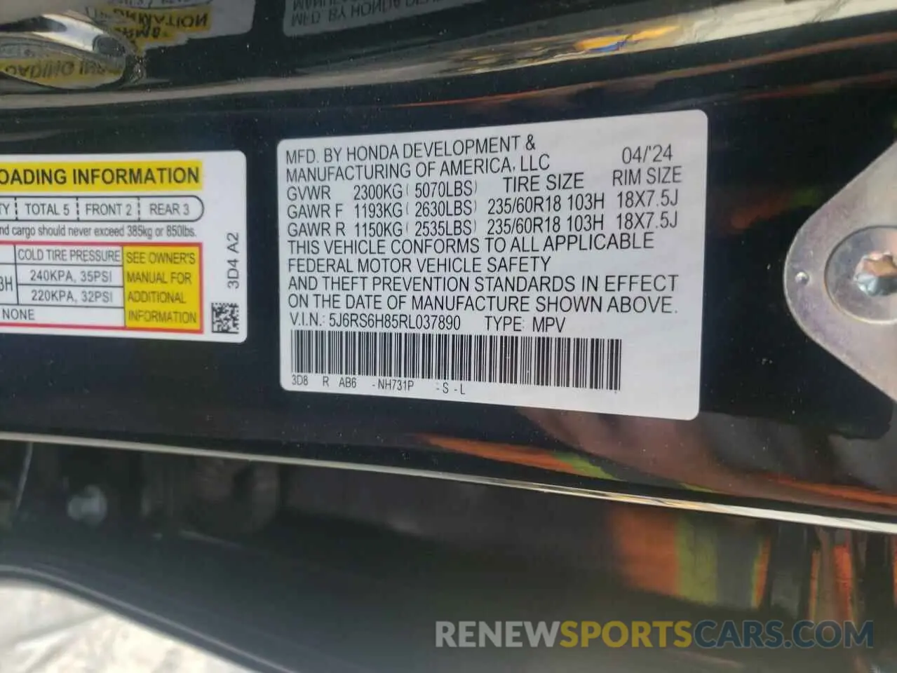 13 Photograph of a damaged car 5J6RS6H85RL037890 HONDA CRV 2024