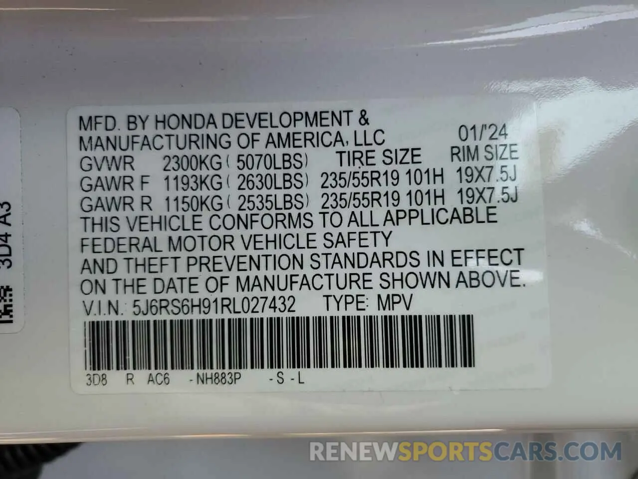 13 Photograph of a damaged car 5J6RS6H91RL027432 HONDA CRV 2024