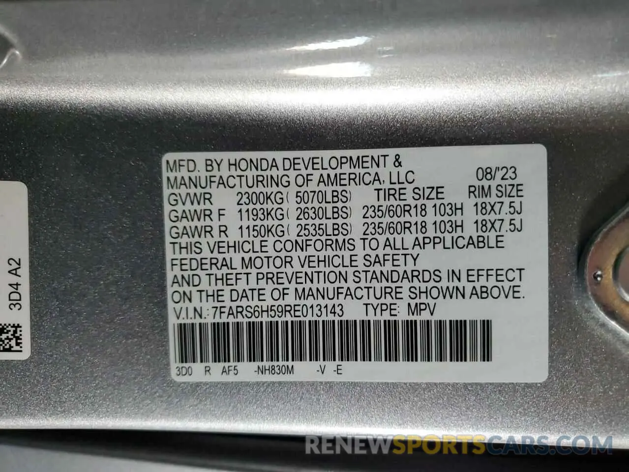 14 Photograph of a damaged car 7FARS6H59RE013143 HONDA CRV 2024