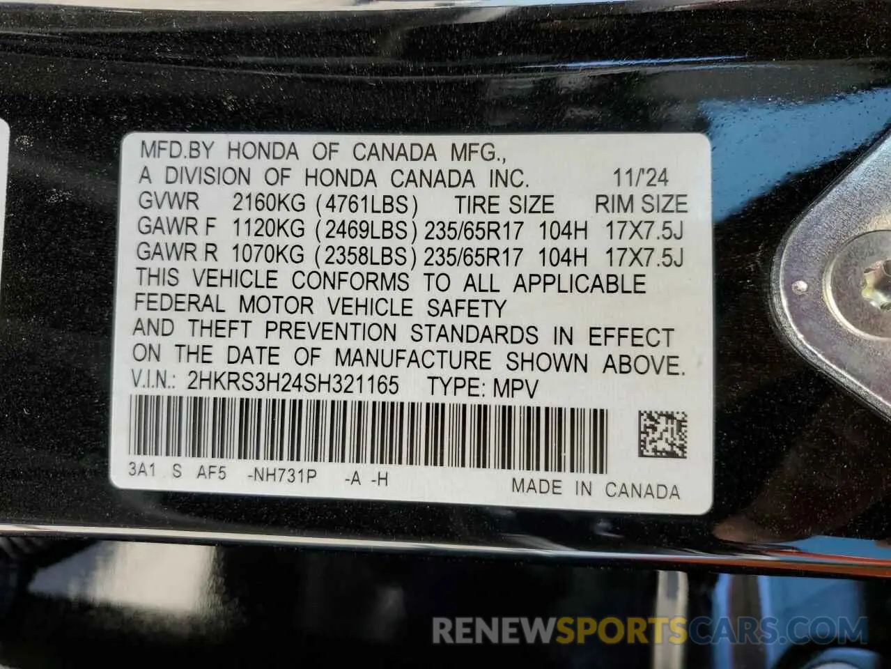 13 Photograph of a damaged car 2HKRS3H24SH321165 HONDA CRV 2025