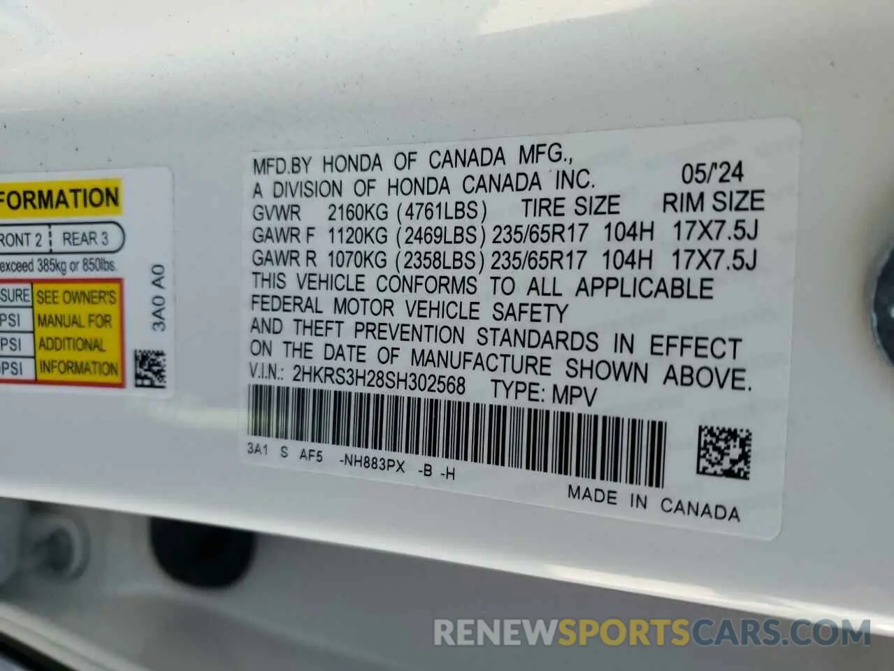 15 Photograph of a damaged car 2HKRS3H28SH302568 HONDA CRV 2025