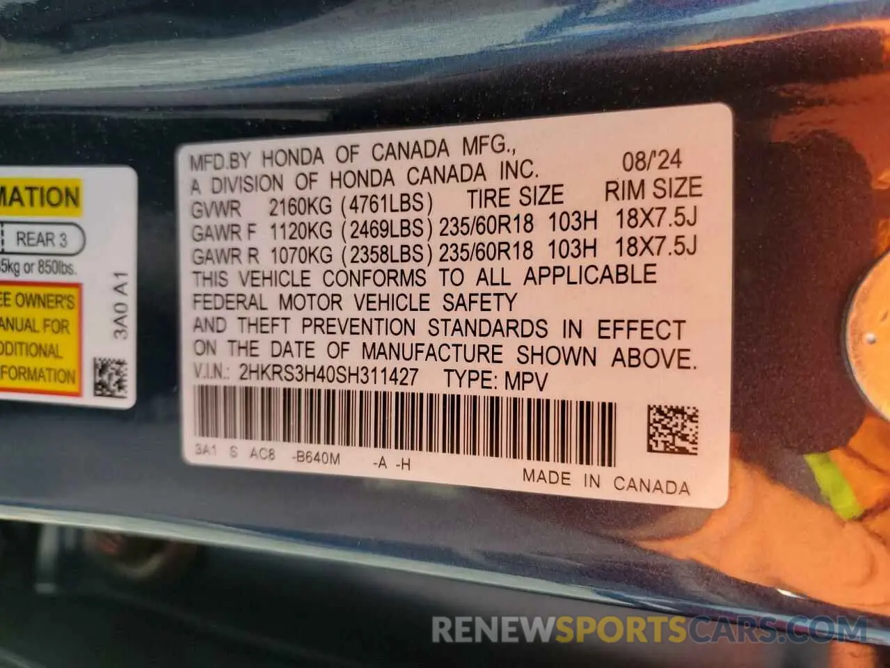13 Photograph of a damaged car 2HKRS3H40SH311427 HONDA CRV 2025