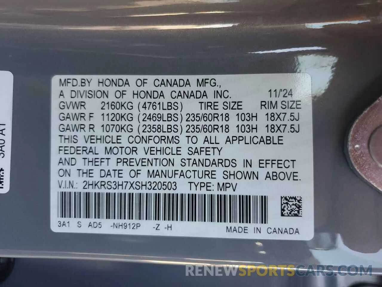 14 Photograph of a damaged car 2HKRS3H7XSH320503 HONDA CRV 2025