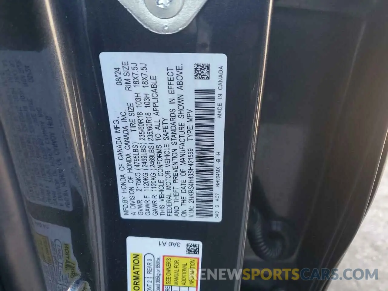 13 Photograph of a damaged car 2HKRS4H43SH421569 HONDA CRV 2025
