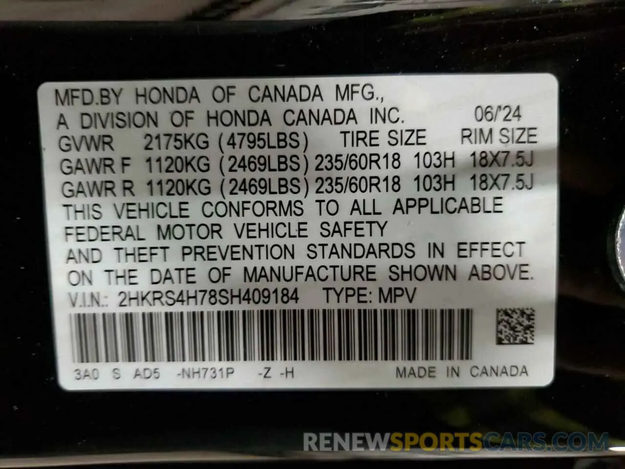 14 Photograph of a damaged car 2HKRS4H78SH409184 HONDA CRV 2025