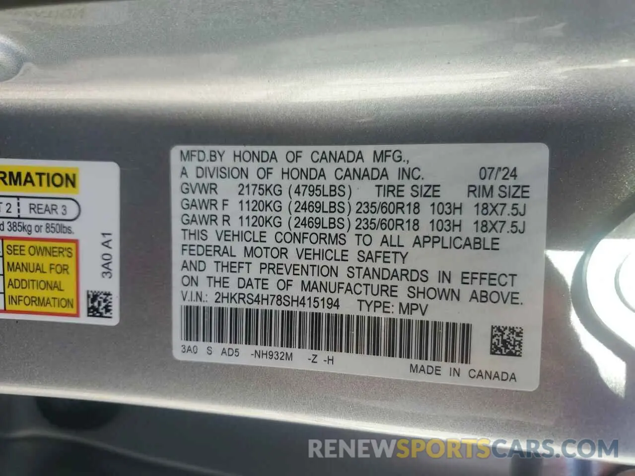 13 Photograph of a damaged car 2HKRS4H78SH415194 HONDA CRV 2025