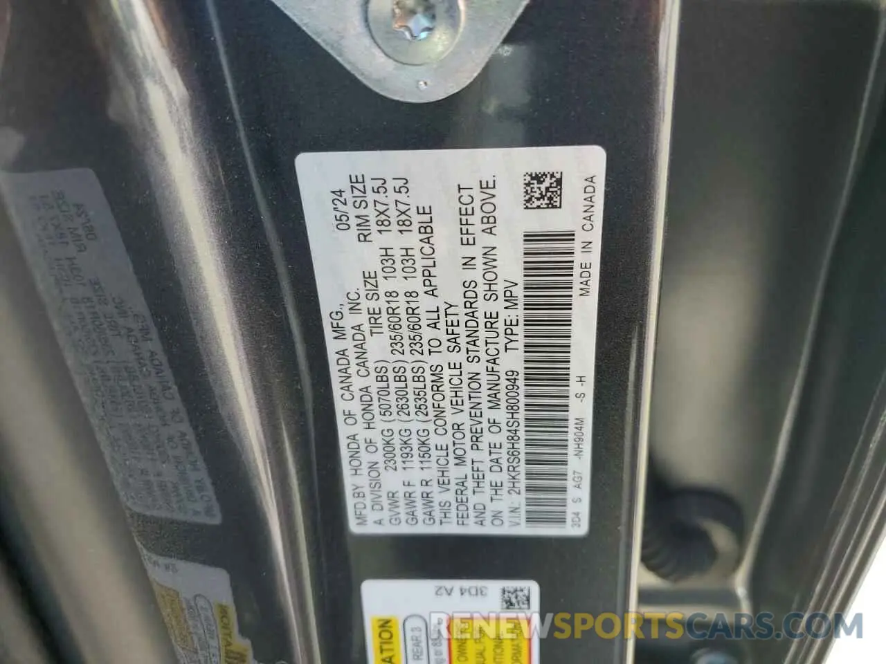 15 Photograph of a damaged car 2HKRS6H84SH800949 HONDA CRV 2025