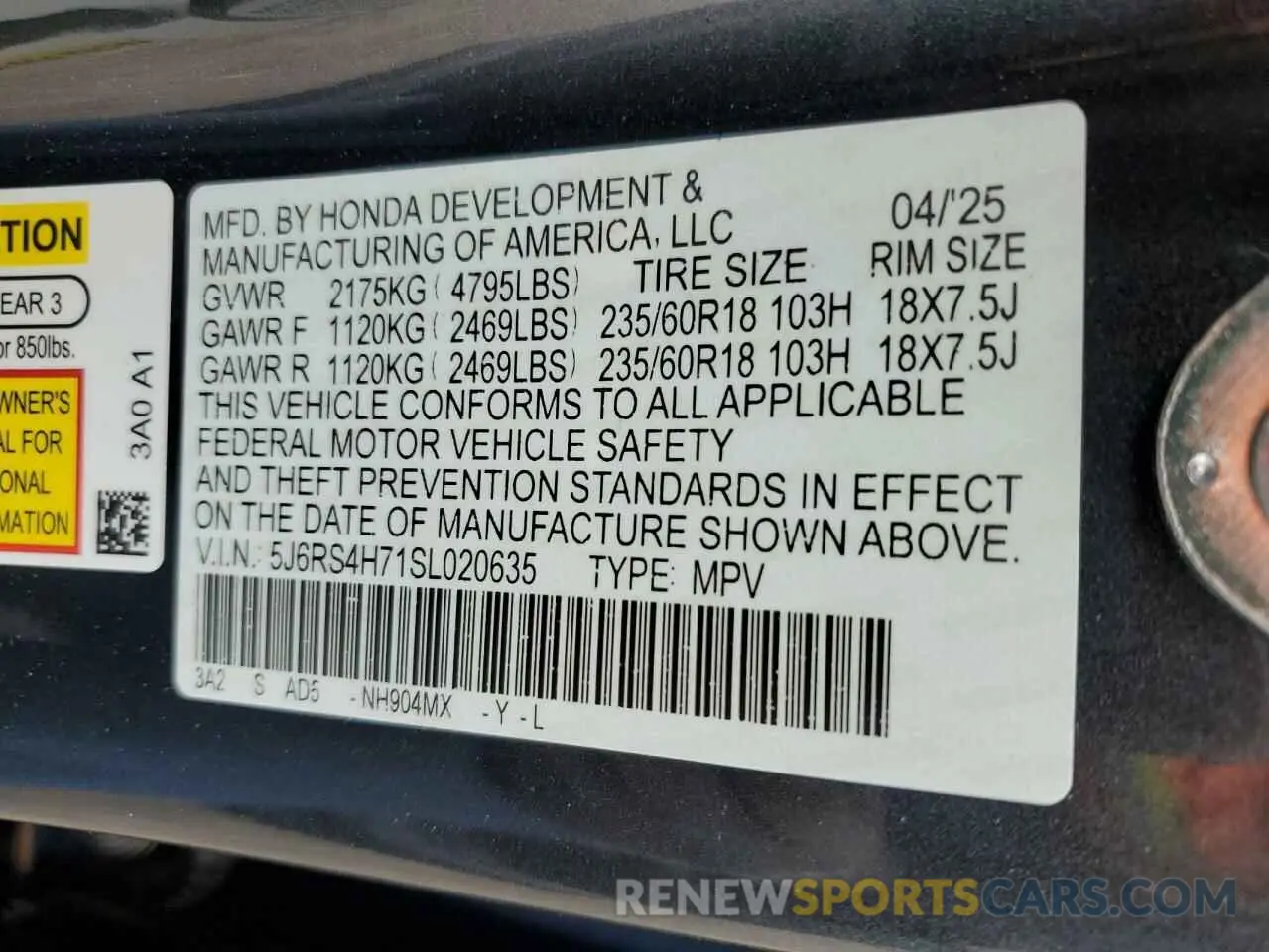 13 Photograph of a damaged car 5J6RS4H71SL020635 HONDA CRV 2025