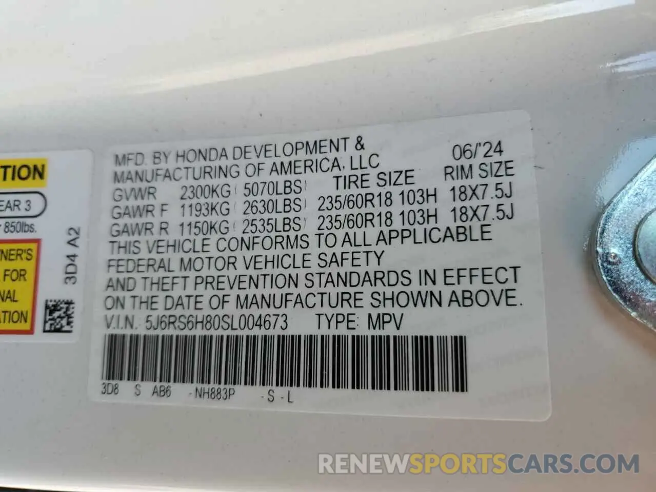 14 Photograph of a damaged car 5J6RS6H80SL004673 HONDA CRV 2025